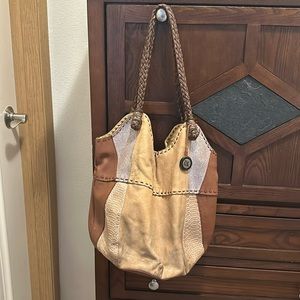 The Sak leather patchwork hobo bag. Brown,with silver highlights.